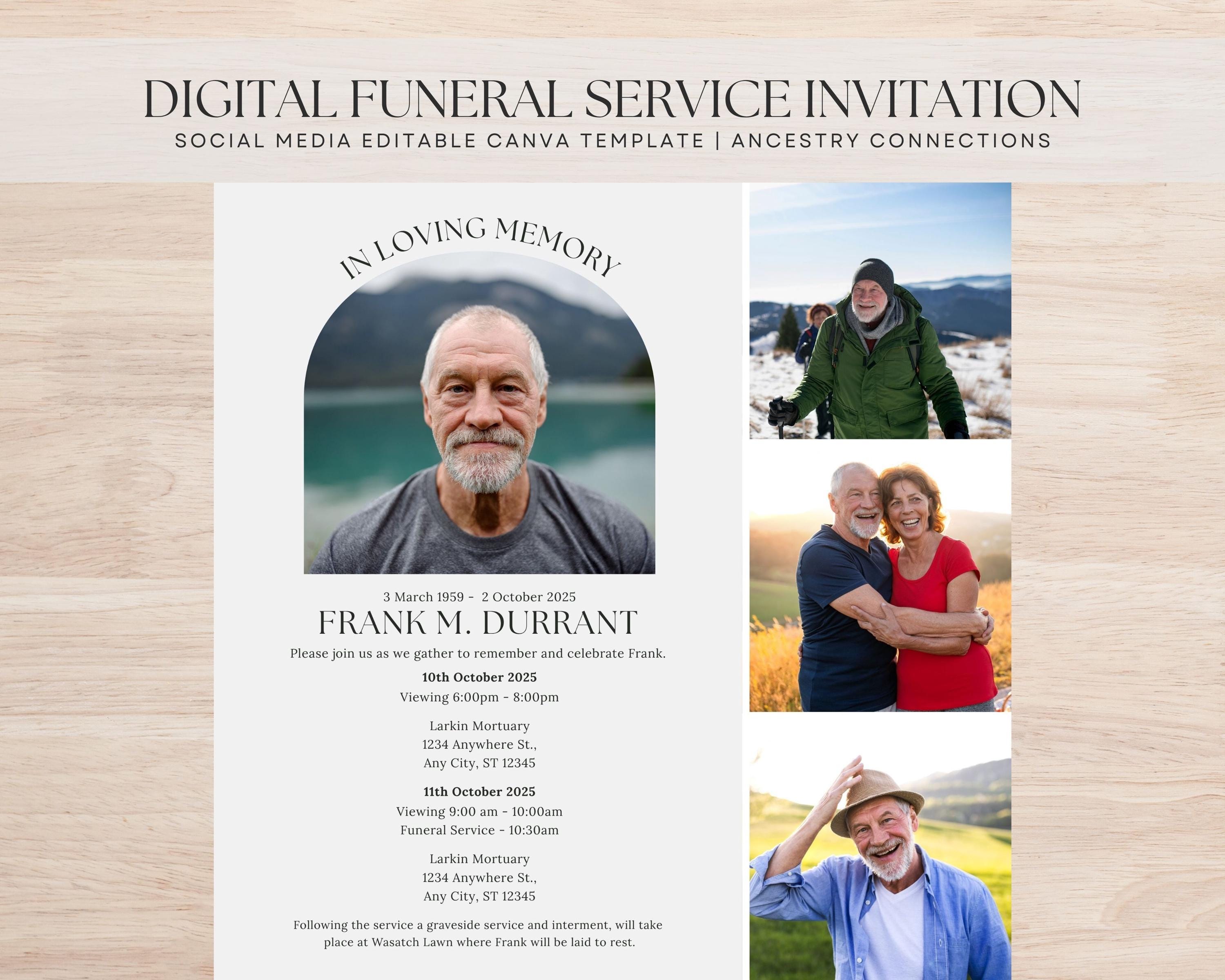 Funeral Announcement Template | Digital Memorial Post | Editable Canva ...