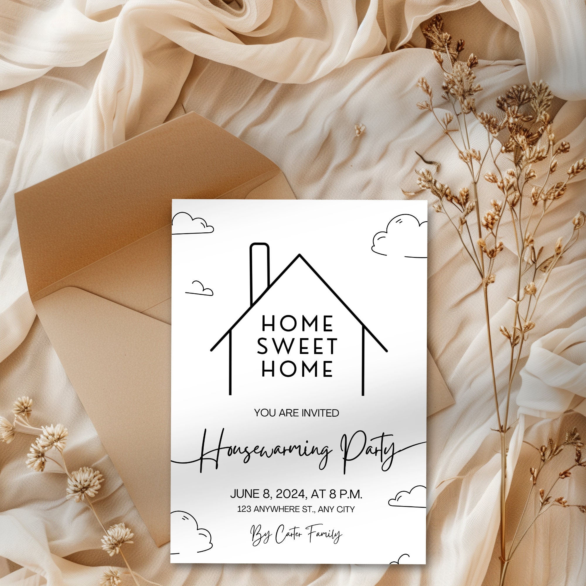Editable Housewarming Invitation, White Minimalist, Digital Download ...