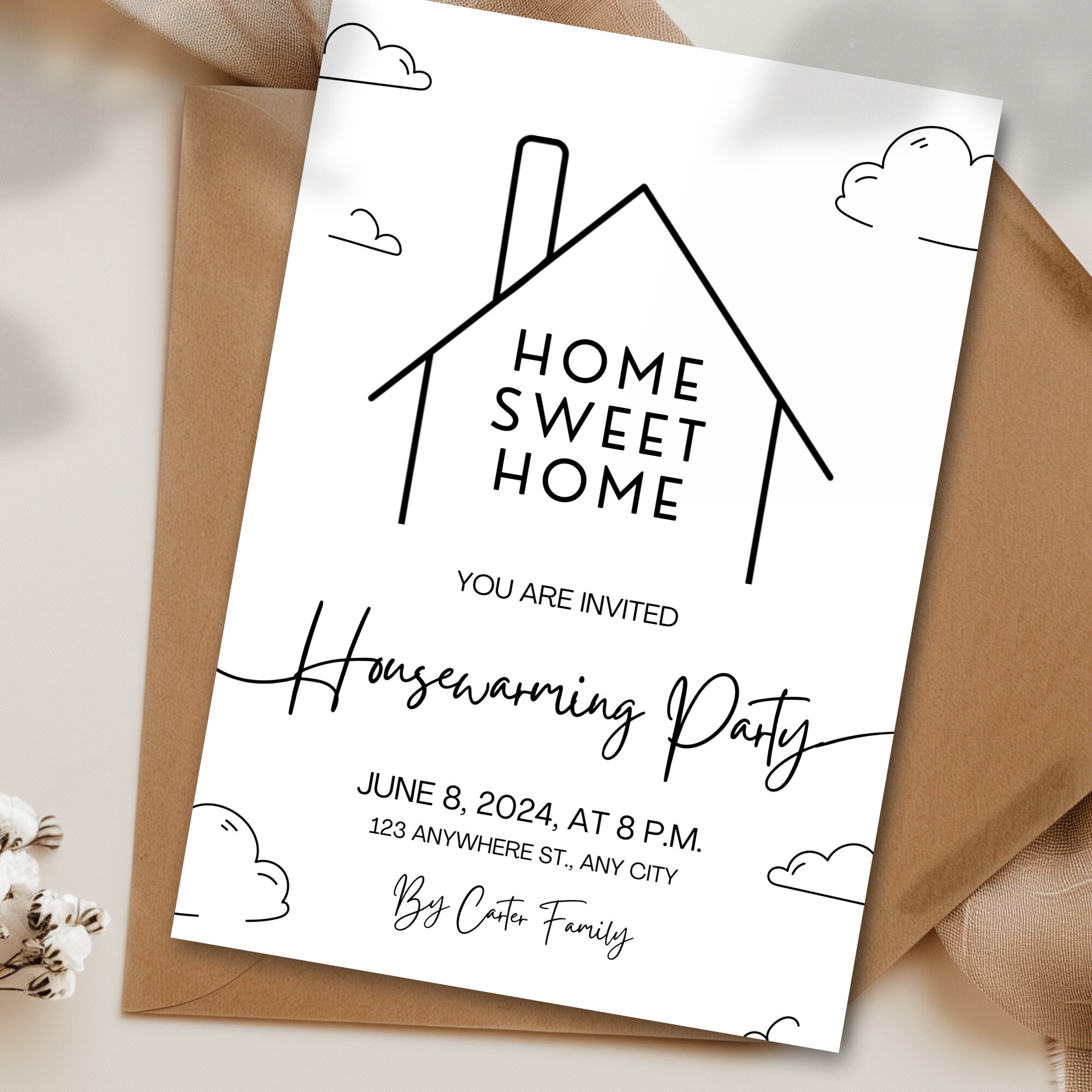 Editable Housewarming Invitation, White Minimalist, Digital Download ...