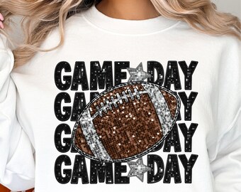 Faux Glitter football Sweatshirt, Game day football Sweatshirt, faux embroidery football shirt, Sparkly football sweatshirt, football, dtf