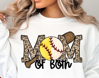Mama of Both Sweatshirt, Softball Baseball Mom, Cheetah Leopard Print
