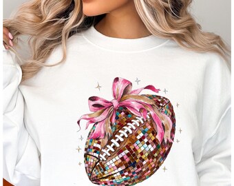 Faux Glitter football coquette bow Sweatshirt, Game day football Sweatshirt, trendy football shirt, Sparkly football sweatshirt, football
