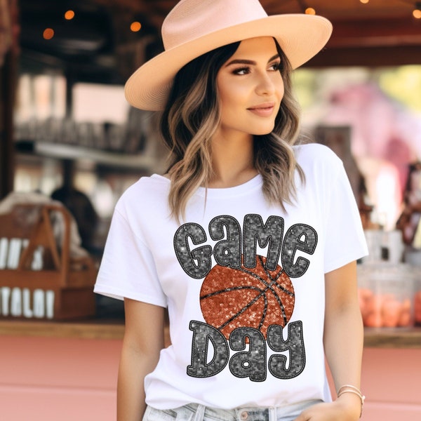 Game Day Basketball T-Shirt, Faux Glitter Print