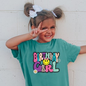 Birthday Girl Girl's Shirt, colorful birthday girl Girls Shirt, Trendy smiley face Girls Shirt, cheetah, leopard, birthday girl, Colorful