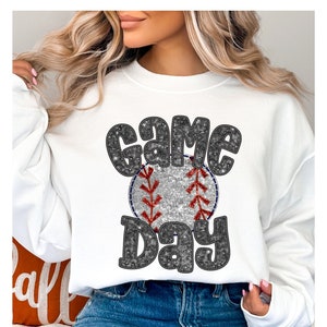 Faux Glitter Baseball Sweatshirt, Game day baseball Sweatshirt, faux embroidery baseball shirt, Sparkly baseball sweatshirt, baseball, dtf