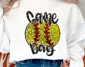 Game Day Softball Sweatshirt, Faux Glitter DTF Print