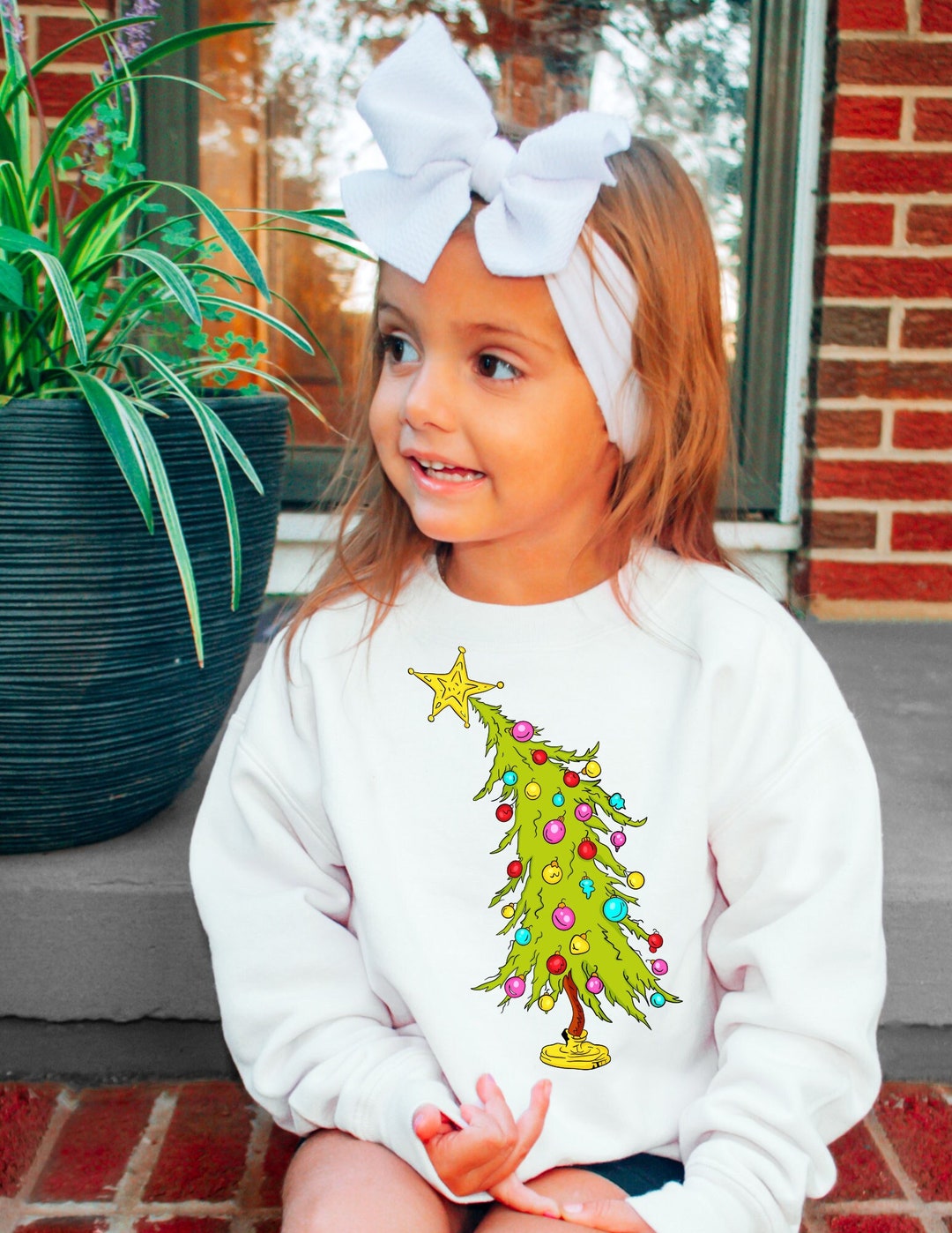 Girls Trendy Grinch Christmas Tree Sweatshirt Leaning Grinch Etsy