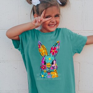 Faux Embroidery Effect Easter Girl's Shirt, Floral Easter Bunny Girls ...
