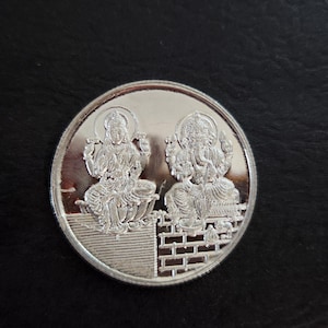 Lakshmi Ganesha Silver Coin -10g - 99.9 Pure Silver | 999 Sterling Silver Coin / Lakshmi Ganesha Coin| house-warming gift | Return gift