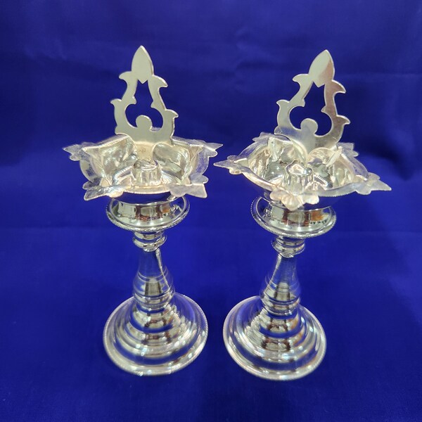 Lamp - 92.5 Pure Silver | 925 Sterling Silver Star lamp Set / Kuthu Vilakku Pair| house-warming gift | Return gift