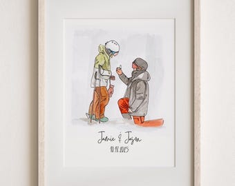 Custom Hand-Drawn Watercolor Portrait From Photo, Couple Proposal gift, Gift for Girlfriend/Boyfriend, Wedding/Engagement gift