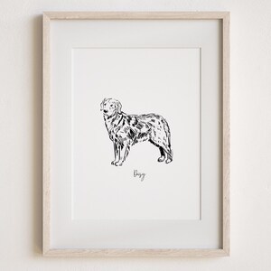 May include: Black and white line drawing of a dog named "Bizzy" in a simple white frame.