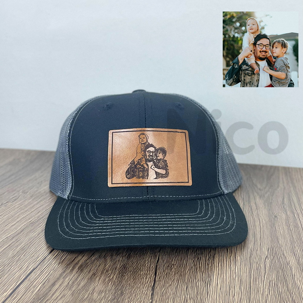 Customs Trucker Hat Leather Patch Hat Custom Pet or Human Portrait ...