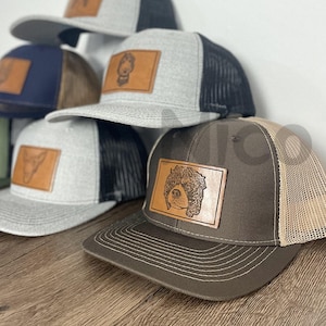Custom TRUCKER Hats-Leather Patch -New Papa-Custom Hat-Gift for Grandpa-Daddy-Fathers Day