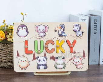 Personalized Name Puzzle, Woodland Animal, Montessori Toy