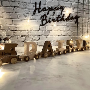 Wooden Train With Name-Personalized Train-Name toy-Wooden Custom Train-Toddlers Toy-Baby Keepsake-Christening Gift
