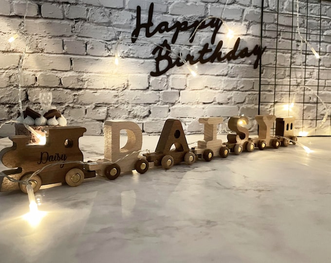 Wooden Train With Name-Personalized Train-Name toy-Wooden Custom Train-Toddlers Toy-Baby Keepsake-Christening Gift