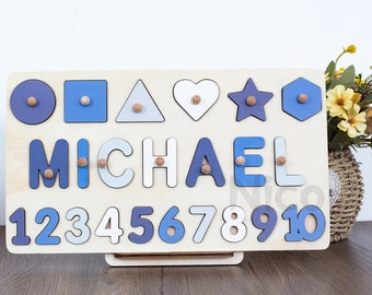 Rompecabezas con nombre personalizado con pinzas - Baby Shower - Rompecabezas con nombre para niños pequeños - Regalo para el primer cumpleaños - Juguetes para niños pequeños - Regalos de Navidad