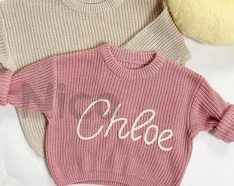 Suéter bordado a mano con nombre de bebé-suéter personalizado-suéter de bebé-suéter lindo para niñas con nombre-regalo de cumpleaños para bebé