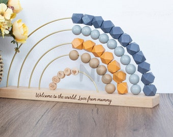 Ábaco de arcoíris de madera personalizado, ábaco preescolar, regalo de juguete para niños, ábaco con nombre personalizado, regalos para bebés de tercer cumpleaños