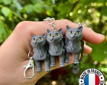 Cendre | Flexi chartreux cat keychain | Unique gift idea