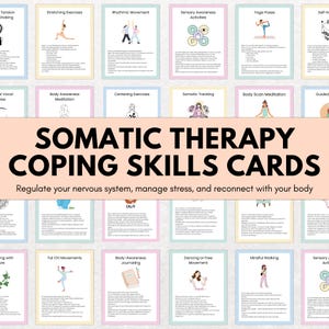 Somatic Therapy Coping Skills Cards, Somatic Therapy, Nervous System Regulation, Grounding Exercises, Breathing Techniques, Therapy
