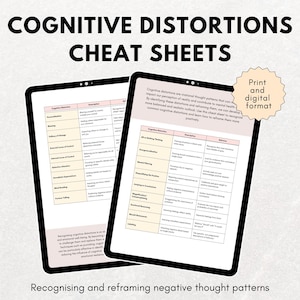 Cognitive Distortions Cheat Sheet: Therapy Worksheets (Digital Download)