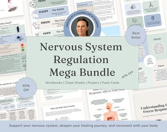 Nervous System Regulation Bundle | Polyvagal Theory Worksheets, Stress Response Workbook, Window of Tolerance, Therapy Posters, Freeze State
