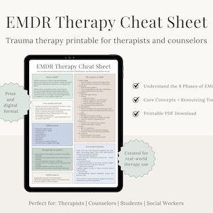 EMDR Therapy Cheat Sheet | Eye Movement Desensitization & Reprocessing PDF | Trauma Therapy Printable | Therapist Office Poster | Counseling