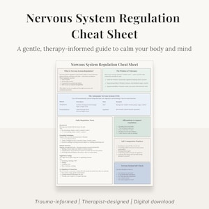 Nervous System Regulation Cheat Sheet, Window of Tolerance , Grounding, Breathwork & Self-Compassion Tools