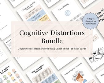 Cognitive Distortions Bundle: Workbook, Flashcards, Cheat Sheet (Digital Download)