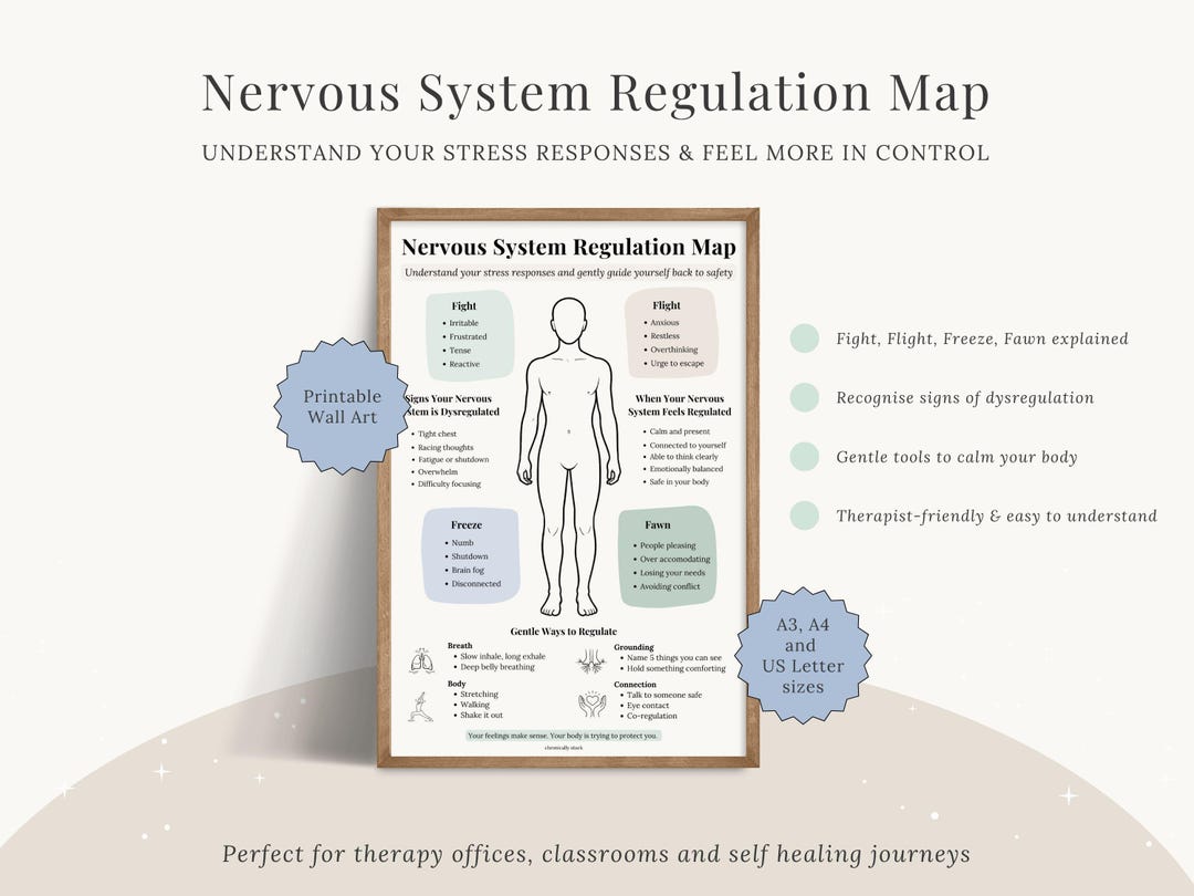 Nervous System Regulation Map Printable Poster, Fight Flight Freeze ...