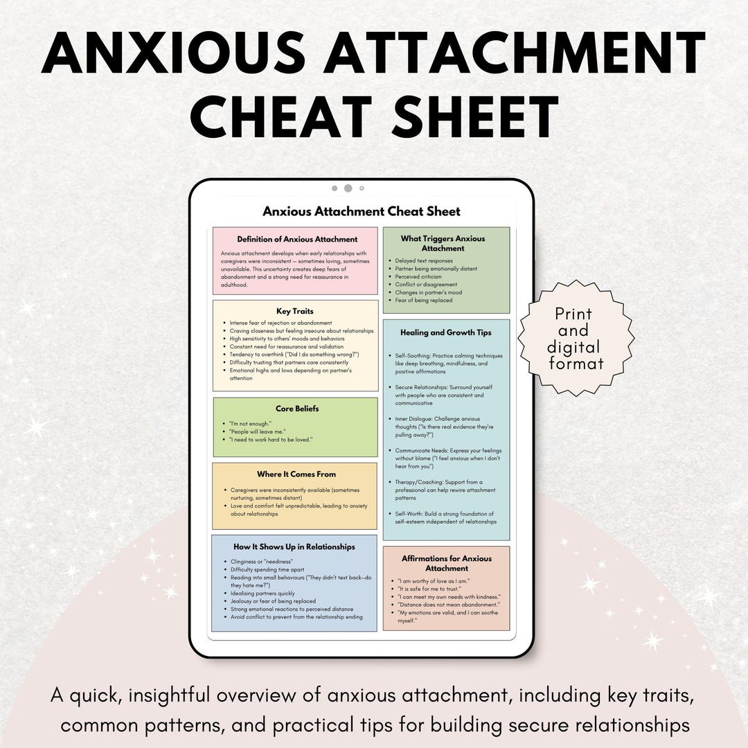 Anxious Attachment Cheat Sheet: Therapy Worksheet (digital Download) - Etsy