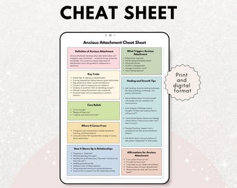 Anxious Attachment Cheat Sheet, Attachment Styles, Anxious Attachment Worksheet, Therapy Worksheets