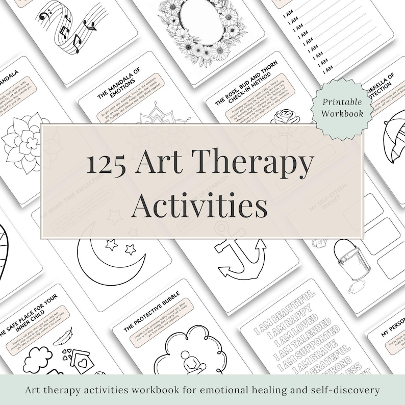 Art Therapy Workbook for Anxiety and Stress Relief – 125 Guided Activities for Emotional Healing, Self-Love and Mindfulness (Printable PDF) image 1