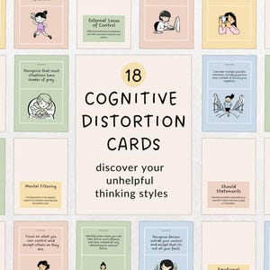 Cognitive Distortion Cards: Mental Health Therapy Worksheets (PDF Download)