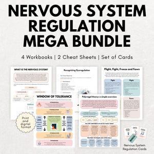 Nervous System Regulation Worksheets, Polyvagal Theory, Window of Tolerance, Vagus Nerve, Somatic  Therapy Exercises, Therapy Worksheets