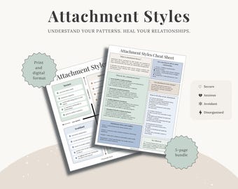Attachment Styles Bundle Printable PDF | Secure Anxious Avoidant Disorganised | Attachment Theory Cheat Sheets | Therapy Worksheets