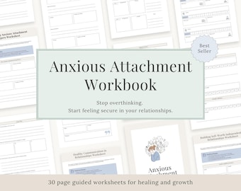 Anxious Attachment Workbook PDF | Attachment Style Healing Worksheets | Relationship Anxiety Help | Self Worth & Communication Therapy