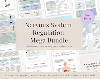 Nervous System Regulation Bundle | Polyvagal Theory Worksheets, Stress Response Workbook, Window of Tolerance, Therapy Posters, Freeze State