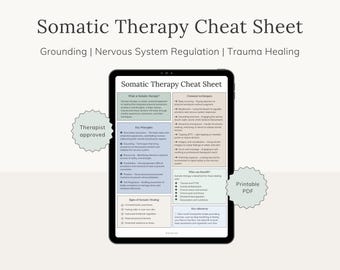 Somatic Therapy Cheat Sheet PDF | Nervous System Regulation Guide | Trauma Healing Workbook | Grounding Techniques | Polyvagal Therapy