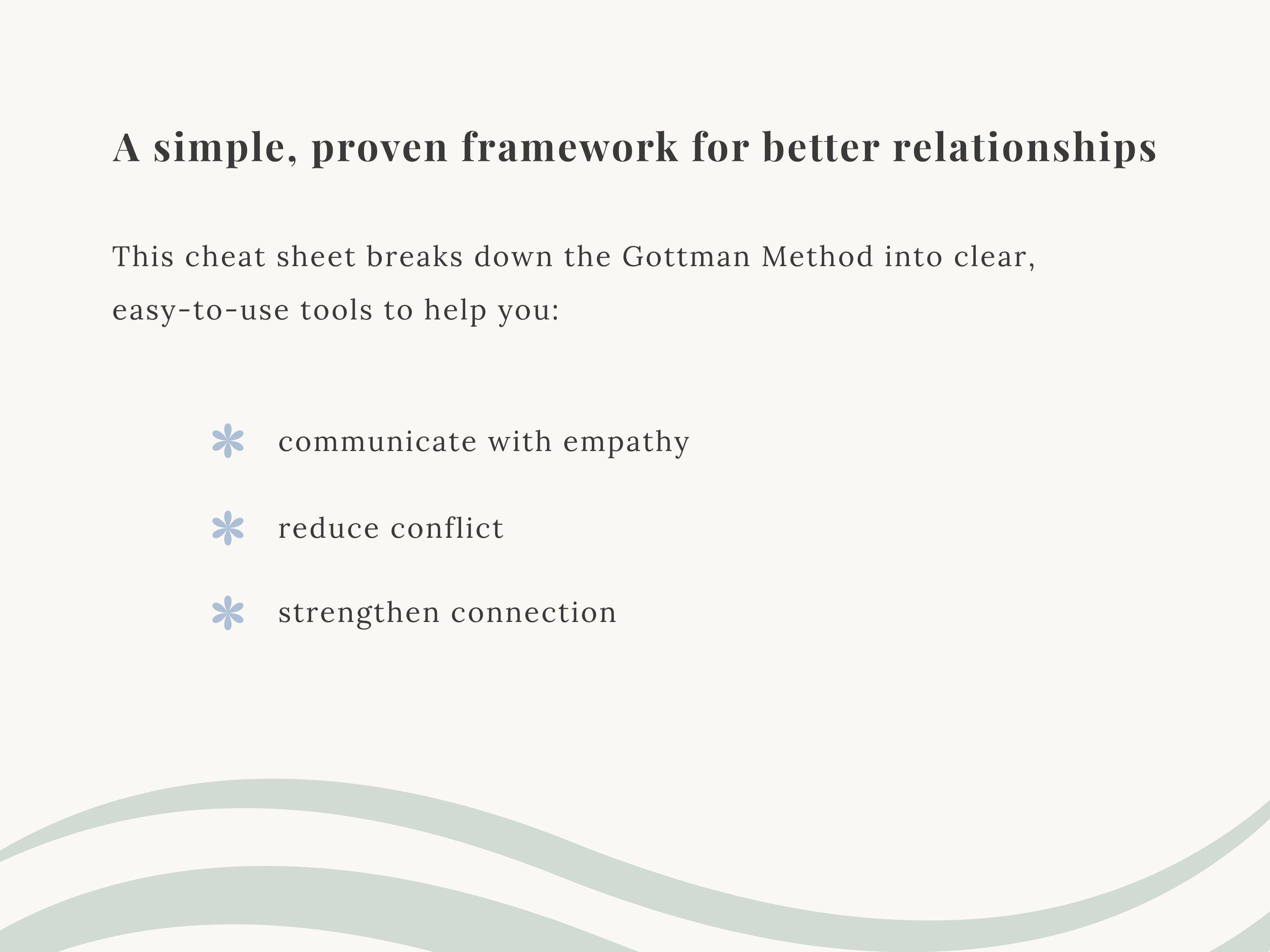 Gottman Method Cheat Sheet PDF | Couples Therapy Worksheet | Four ...