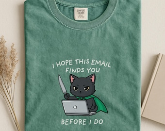 Funny Work Gift, I Hope This Email Finds You Shirt, Funny Black Cat Email Meme Graphic Tee, Work Humor Gift