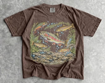 90s River Wildlife T-Shirt, Vintage Rainbow Trout Tee, Retro Fishing Shirt, Cabincore Nature Gift, Gorpcore Top