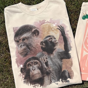 T-shirt vintage « J'avais du potentiel » avec un singe et la lune, style streetwear Y2K, motif singes rétro, vêtements nostalgiques