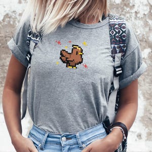 Pixel Chicken Shirt Chicken Jockey Retro Tee Unisex Heavy Cotton Shirt for Foodies Casual Lava Chicken Top