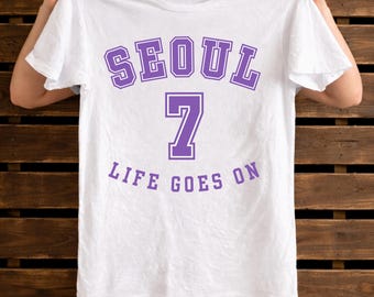 Seoul University Seven Shirt, Minimalist Life Goes On Aesthetic Tee, Borahae Inspired Purple Graphic, Streetwear BTS jersey