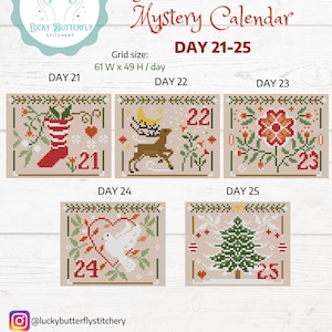 DAY 21-25 - Joyful Christmas Mystery Calendar, cross stitch, primitive, holiday, winter, digital, e-pattern