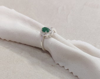 925 Sterling Silver Natural Green Emerald Gemstone Ring, Dainty Ring, Emerald Ring, Silver Ring, Wedding Ring, Gift For Her, Silver Jewelry