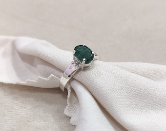 925 Sterling Silver Natural Green Emerald Gemstone Ring, Dainty Ring, Emerald Ring, Silver Ring, Wedding Ring, Gift For Her, Silver Jewelry